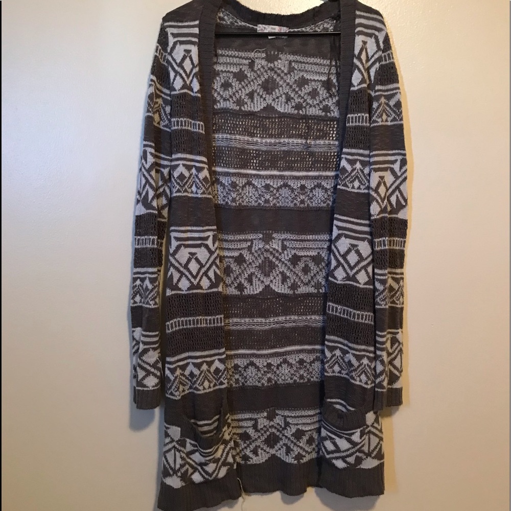 Juniors Pink Republic Aztec Print Knit Cardigan
